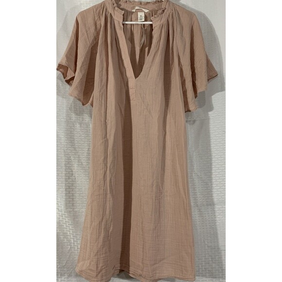 H&M Muslin Dress Light Pink Womens L Nwt Bell Sleeves Butterfly - Picture 2 of 7